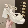2025 Summer Foreign Trade Fish Mouth Thick Heel Sandals Casual Retro Red Imitation Leather Fashion Sandals Candy Color High Heels