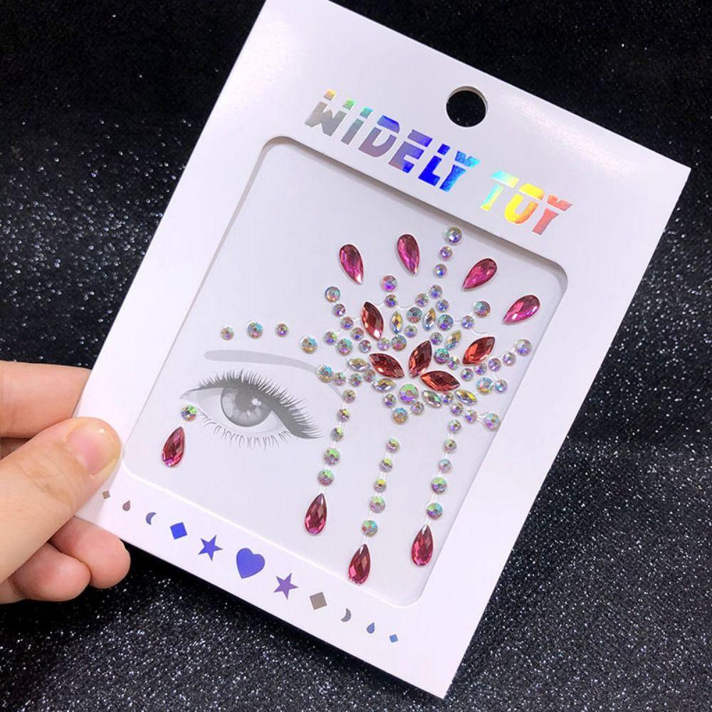 Glue Free 3D Rhinestones Sticker Fake Tattoo Disposable Crystal Facials Sticker Glitter Waterproof Temporary Tattoo Sticker
