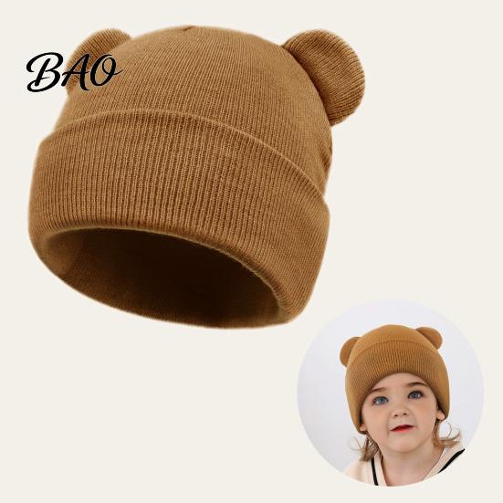 Infant Knitted Hat Baby Winter Hat, Cute Bear Ears Cozy Knit Soft Ear Warm Skull Cap for Newborn Toddler Boys Girls, 0-36 Months Windproof Head Wrap