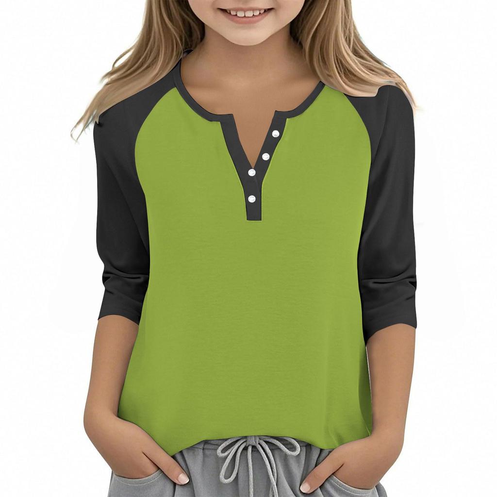 Print Tops For Youth Girls Round Neck 3/4 Sleeves T-Shirts Trendy Tops Outfit Tees