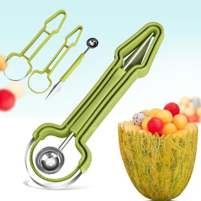 Stainless Steel Fruit Carving Knife Melon Baller Set 3-In-1 Watermelon Scoop Decorating Tool for Fruit Art Kitchen Tool for DIY Platters Desserts