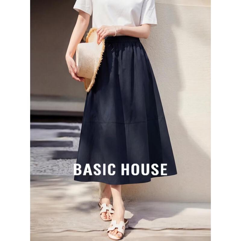 Basic House Women s High-Waisted A-Line Midi Skirt M