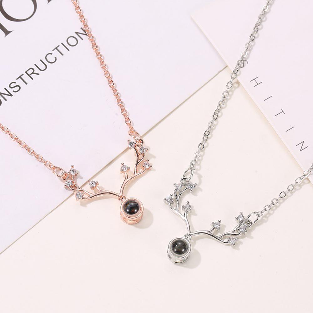 Antler Shaped Projection 100 Languages  Necklace Fashion Christmas Gifts