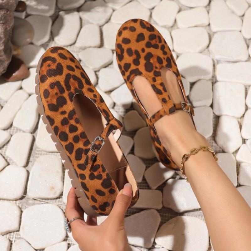 Shoes for Women 2024 Hot Sale One-word Buckle Women's Flats Autumn Mixed Colors Leopard Print Shallow Mouth Low-heeled Flats
