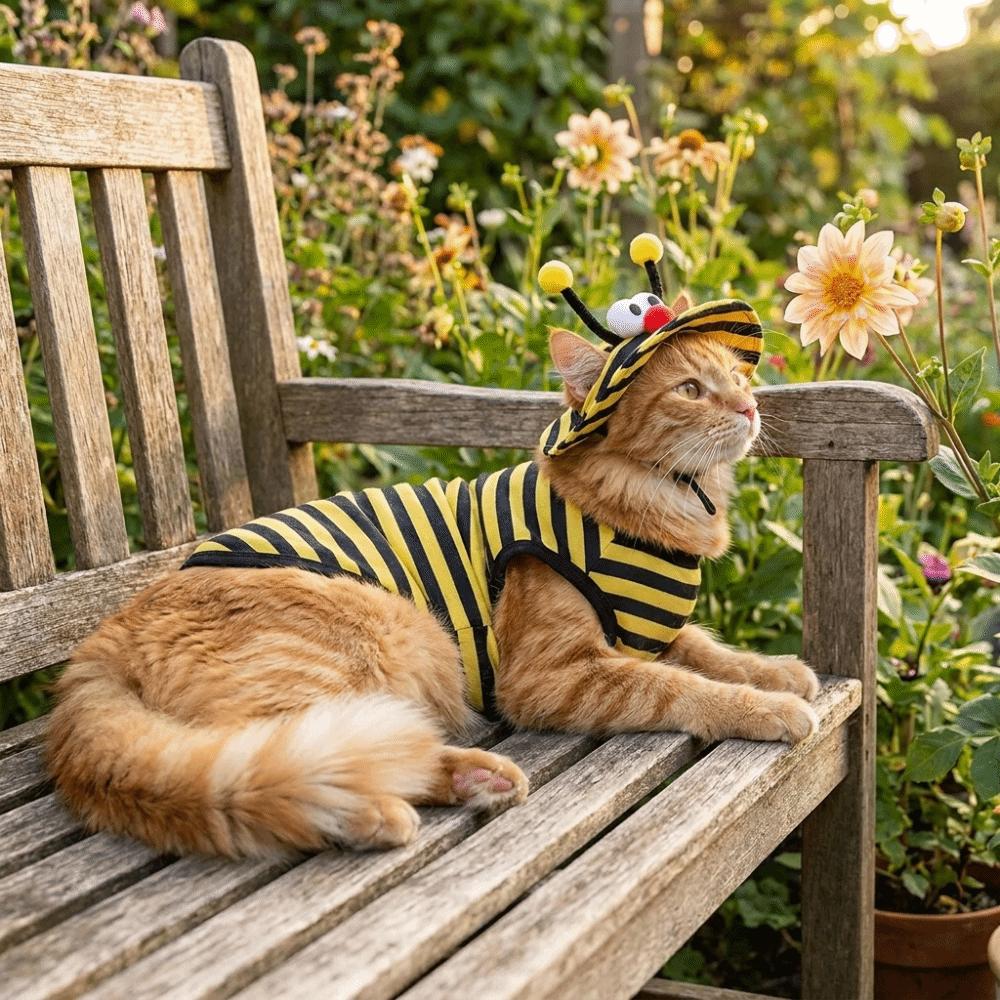 Breathable Bee Themed Cat Outfit Set Lightweight Cat Anti Shedding Vest Pet Bee Costume Daily Wear