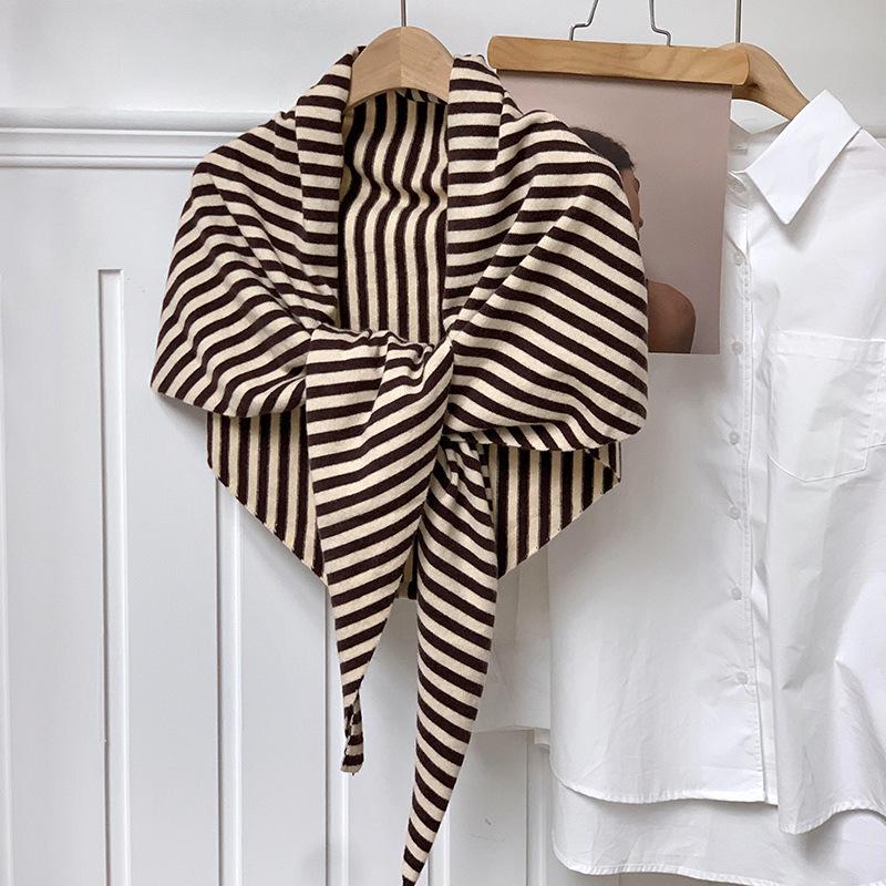Korean Trending Wool Blend Striped Knitted Shawl/Scarf for Women - Versatile Autumn/Winter Accessory