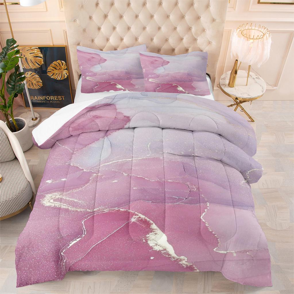 Home Textiles Bedding Quilt Three-piece Set Brushed Printing Marble Casual Style Fat Quilt Set