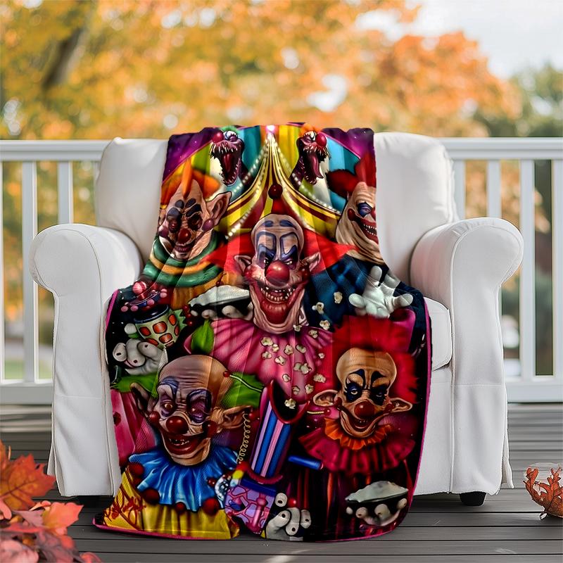 Horror Clown Circus Flannel Blanket Soft Warm All-Season Throw, Design for Camping, Car Travel, Hiking Sofa, Bed, Office Perfect Gift for Parties