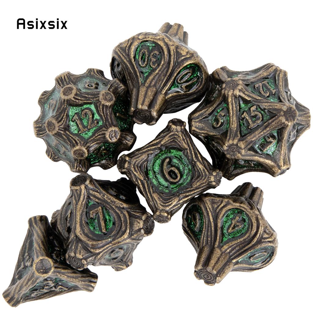 7 Pcs GreenTree Stump Root Metal Dice Solid Metal Polyhedral Dice Set Suitable for Role-Playing RPG  Board Game Card Game