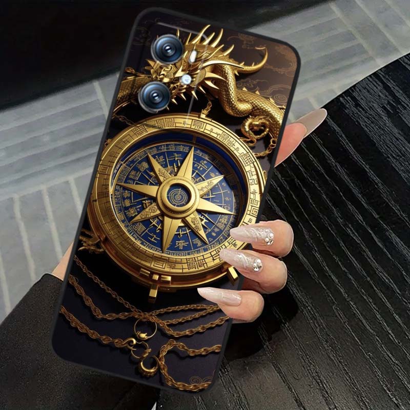 Vintage compass illustration For OPPO Reno 5 6 7 A96 A40 A58 Realme GT A74 A78 Neo2 A74 A78 Find X5 X3 X7 X8 Black Phone Case
