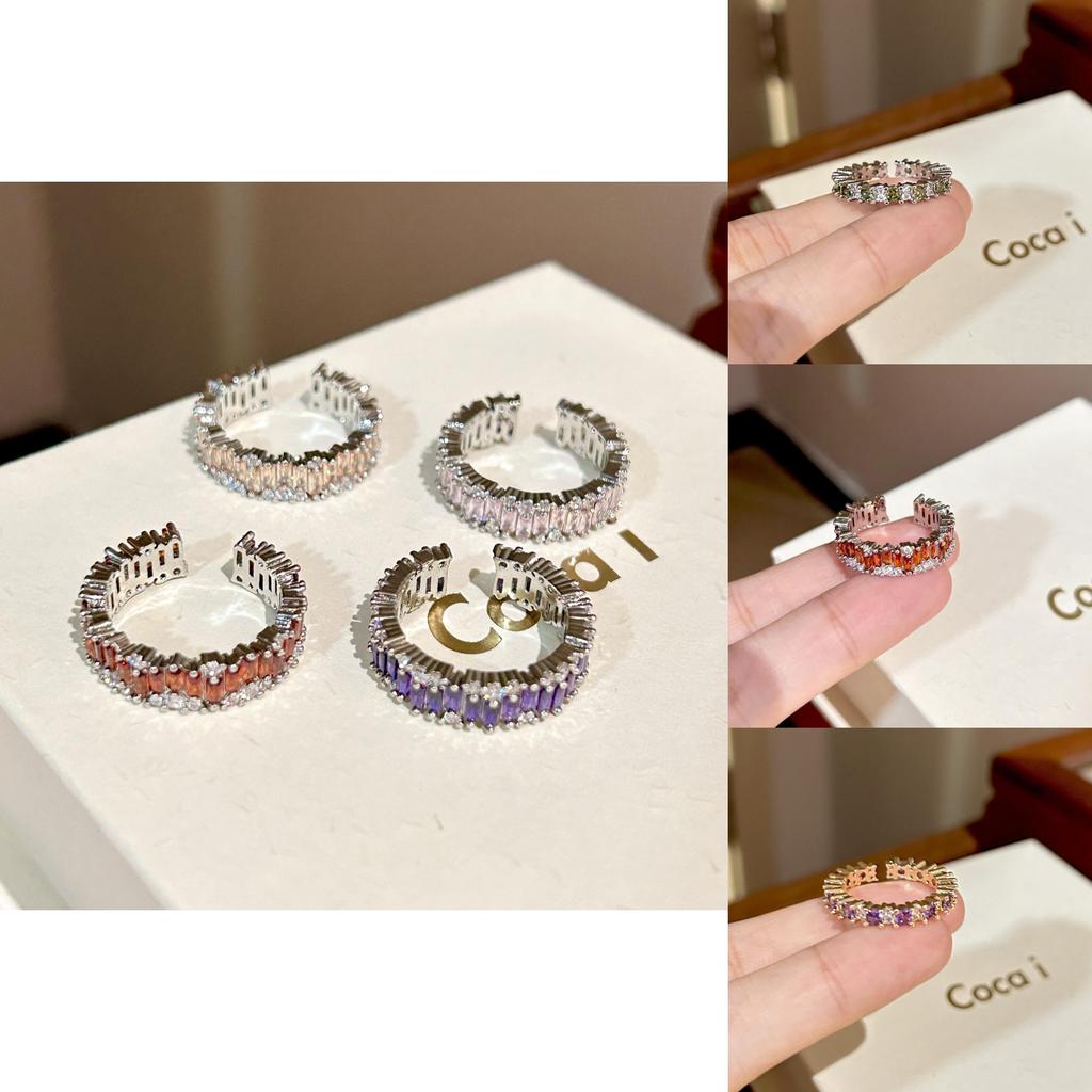 Unique S925 Silver Ring Featuring Geometric Design And Vibrant Colored Stones For Women