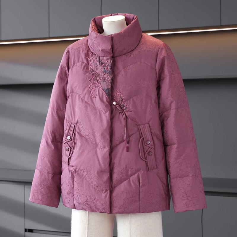 Xiaofu Women's Winter Embroidered Stand Collar Cotton Padded Jacket