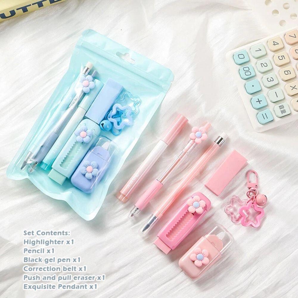 High Quality 7-in-1 Stationery Set Flower Series Kit Gel Pen Pencil Eraser School Supplies