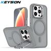 KEYSION Lens Stand Magnetic Phone Case for MagSafe for iPhone 13 14 15 Pro Max 15 Plus Matte Translucent Shockproof Back Cover