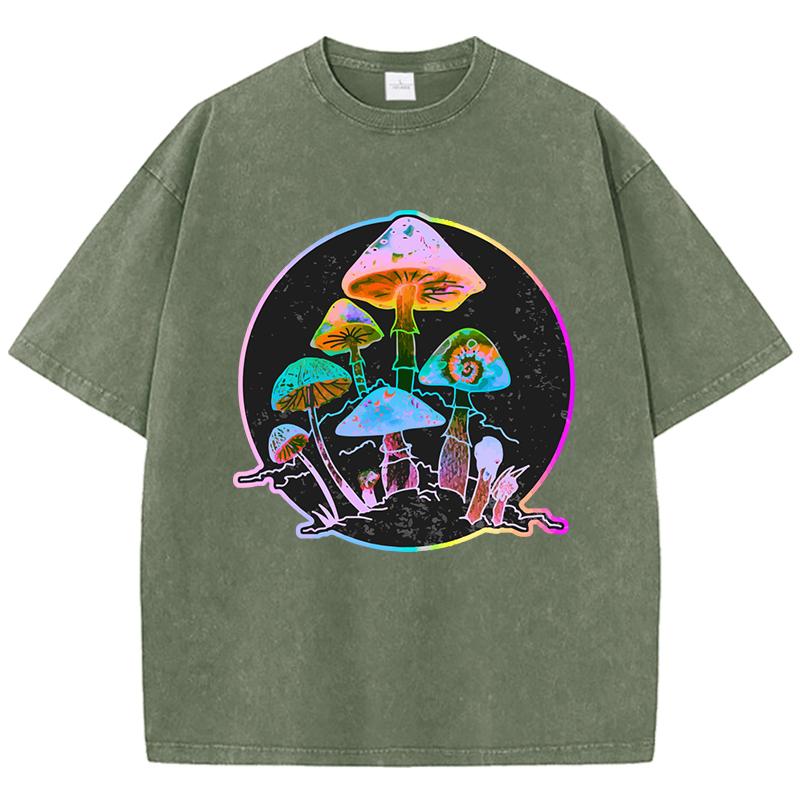 Garden Of Shrooms Classic Tprint Washed T-Shirt Women Summer Loose Clothes Cotton Hip Hop Streetwear O-Neck T Shirt
