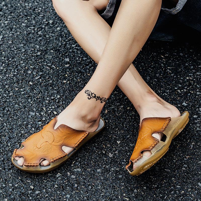 Genuine Leather Men Beach Slippers Plus Size Home Sandals Summer Beach Sandals Outdoor Casual Walking Beach Flip Flops Men Shoes
