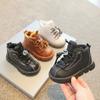 Kids Winter Warm Snow Boots Boys Girls PU Leather Martin With Fleece Lining Flat Sole Rubber Outsole