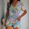 Women's V-Neck Printed Pattern Short-Sleeve T-Shirt Oversized Women's Top Y2K Style Breathable and Refreshing Short-Sleeve