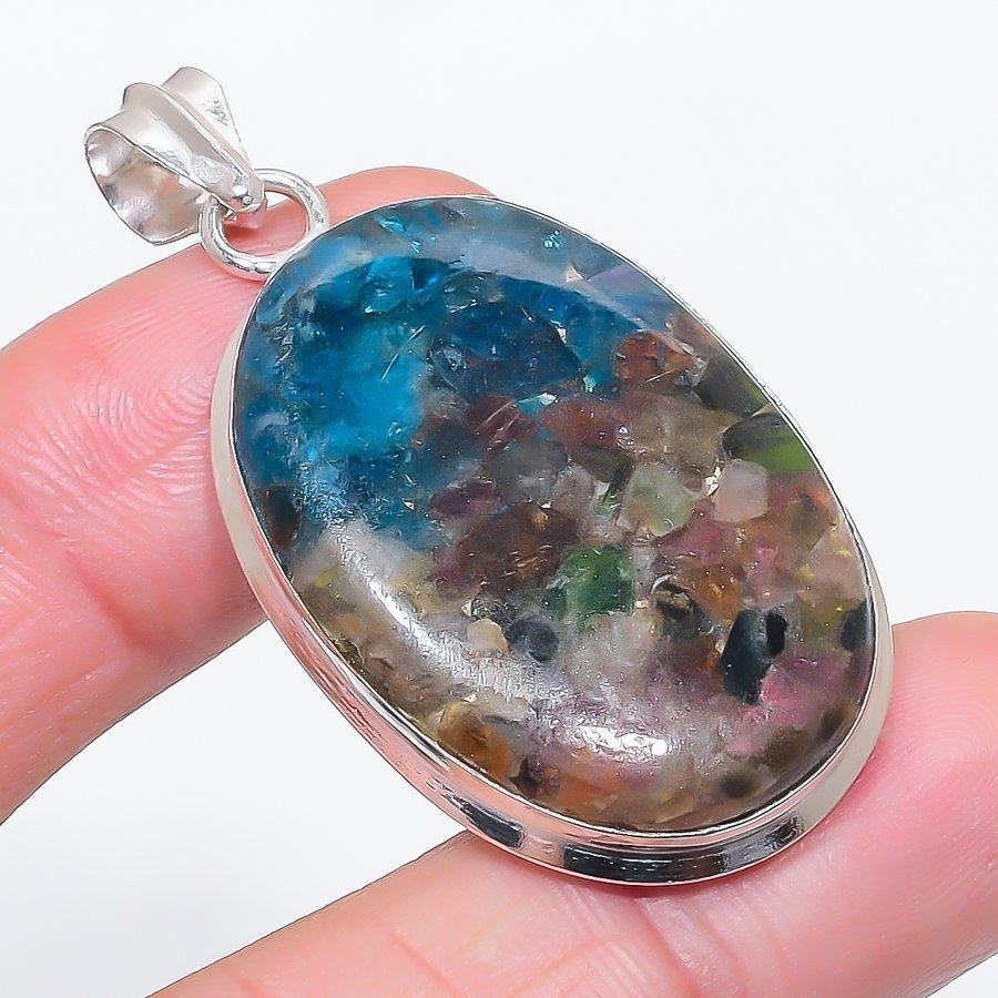 

Натуральный Турмалин Арбузный 925 Стерлинговое Серебро Ювелирная Подвеска 2.05 E1b09