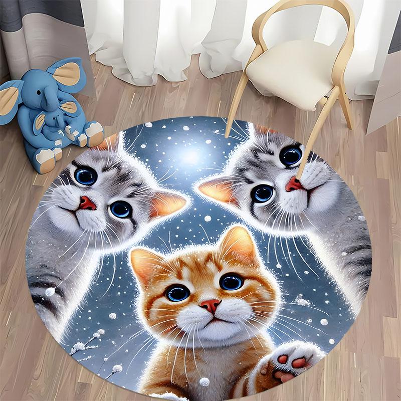 Warm Feline Charm: Cozy Cat Winter Rug round carpet for home sofa bedroom, gift