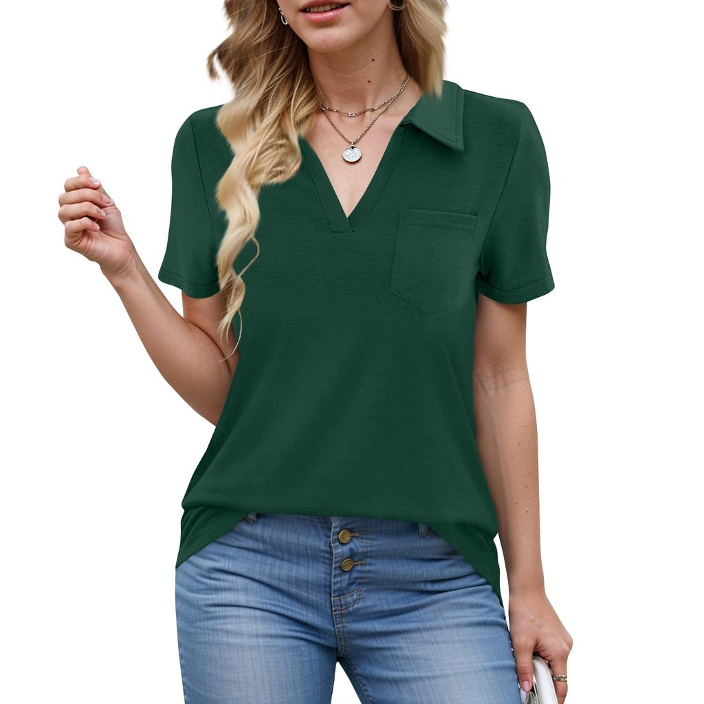 Camisas de mujer de verano para negocios, informales, de trabajo, de manga corta, con botones y cuello en V, blusa, camiseta