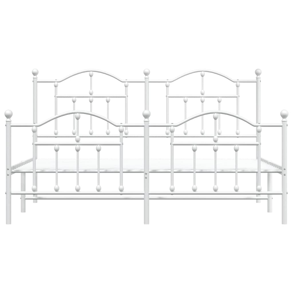 Metal Bed Frame with Headboard and Footboard White 183 x 213 cm