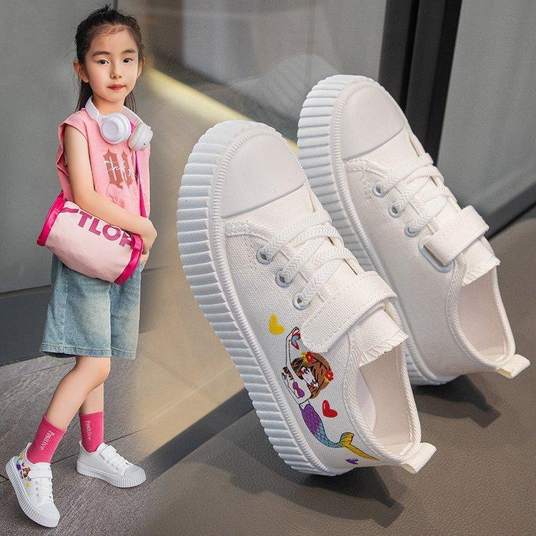 Zapatillas de Lona Transpirables Coreanas para Niñas con Dibujos Animados, Planas, Casuales, Deportivas, de Moda, para Correr, para Niños