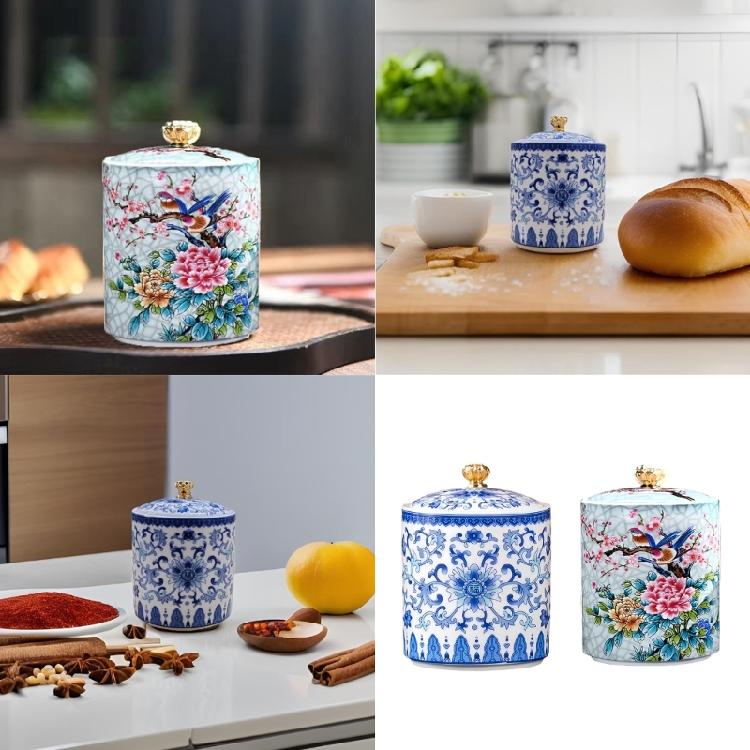 Contenitore Portatile in Ceramica per Tè Sale Caramelle Condimenti con Coperchio Ermetico