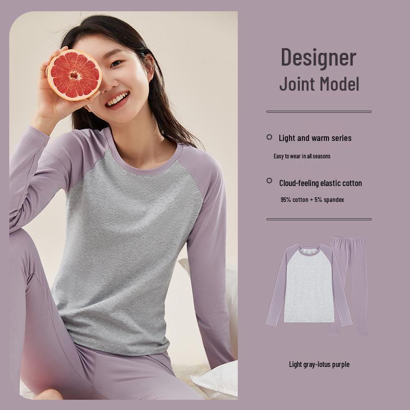 Girls' Cotton Color Block Thermal Set - Slim Fit Long Johns & Undershirt for Teens