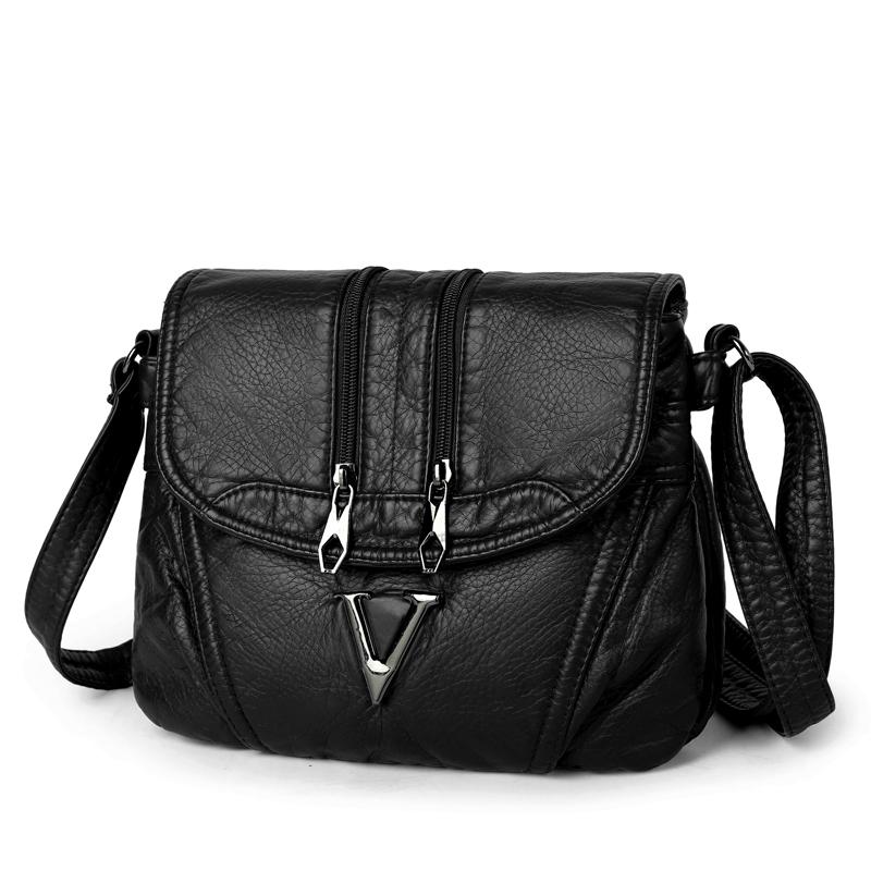 Elegant PU Leather Crossbody Bag for Women – Vintage-Style Design with Dual Zip Closure and Metal V Logo, Perfect for Daily Wear