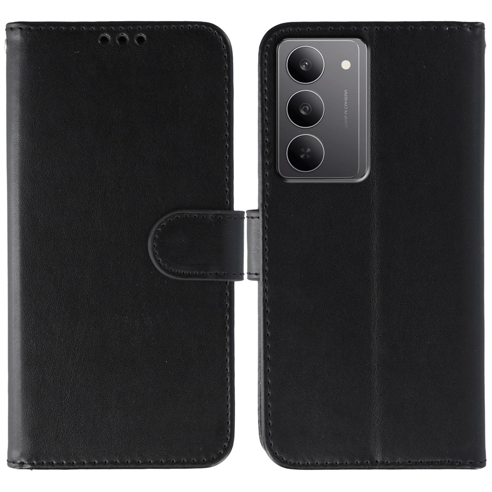 

For Realme 14x (India) 5G Case PU Leather Flip Wallet Phone Cover with Strap Black