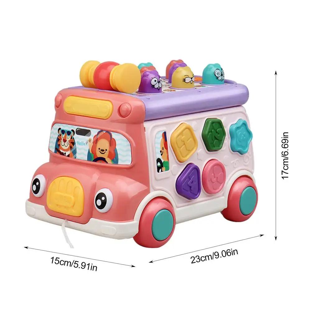 Muzikale Bus Speelgoed Met Geometrische Blokken Set Multifunctioneel Plastic Educatief Bouw Whack-a-Mole Spel Schoolbus Speelgoed Voor Baby
