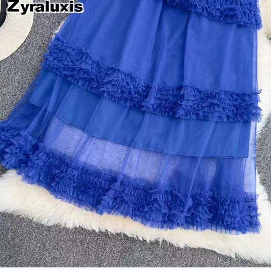 Autumn Sweet Retro Court Wood Ear Patchwork Irregular Cake Puffy Skirt Fairy Lace Mesh Half Skirt