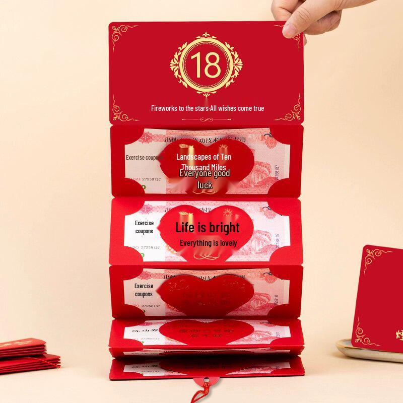 

Креативный красный конверт: Складной дизайн с 10 отделениями для карт для сына, 6 для внука 4 Card Slots (Heart Pages)