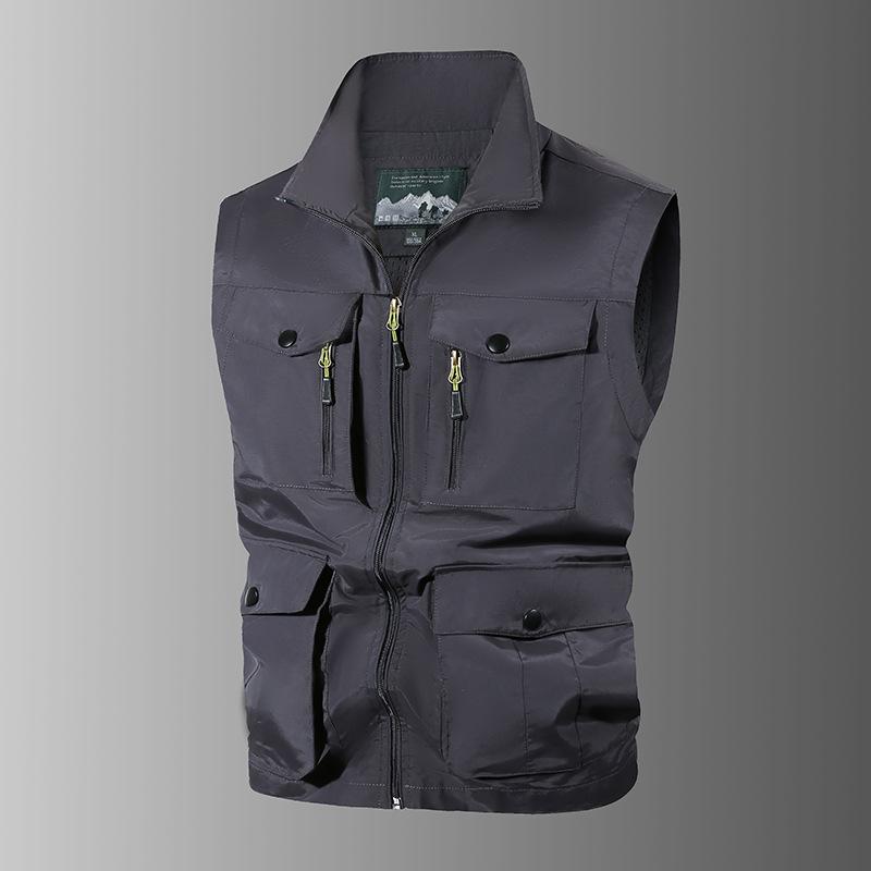 MultiBag Vest Men'S Outdoor Leisure StandUp Collar Fishing Vest Tooling Jacket Photography Vest