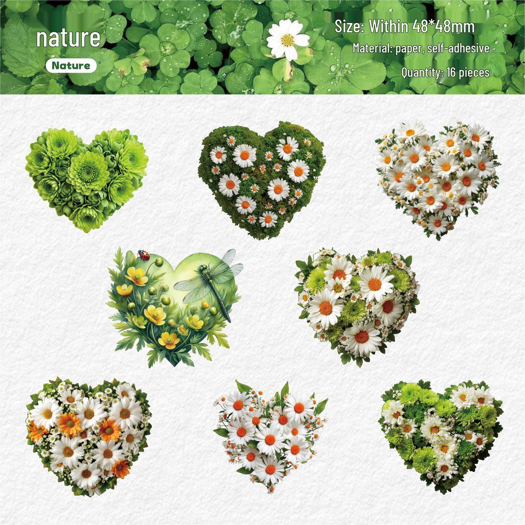 RetroStory Xinhuahua Series: 16 Sheets of Heart and Flower PET Scenery Journaling Stickers, INS Style