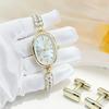Elegante Damen-Gold-Diamant-Armbanduhr - Ovales Zifferblatt Quarz-Armbanduhr