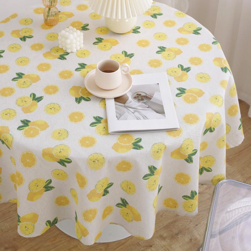 Lexuanxiu Baumwolle & Leinen Zitronenmuster Tischdecke - Stilvoller Ins-Stil für kleine runde oder Kaffeetische