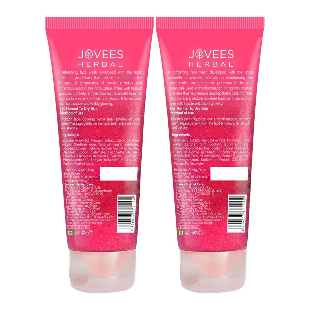 Jovees Herbal Strawberry Face Wash 120ml Pack Of 2 | Gentle Hydrating Cleanser For Glowing Skin | Removes Pigmentation & Brightens