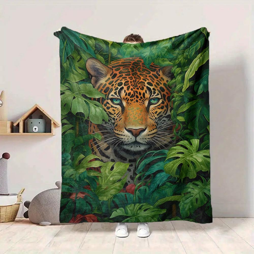 1pc Jungle Leopard Print Blanket Lightweight Flannel Blanket Throw Blanket For Sofa, Bed, Travel, Camping, Livingroom, Office, Couch, Chair, And Bed y