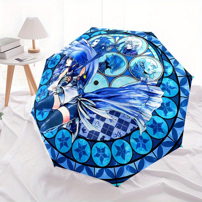 Blue Fantasy: Stained -Inspired ArtworkUmbrella, Portable 3-Fold Compact Umbrella for Men & Women Gift