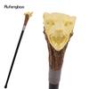 Yellow Resin Wolf Head Tree Root Walking Cane Fashion Decorative Steel Stick Gentleman Elegant Cosplay Cane Knob Crosier 94cm