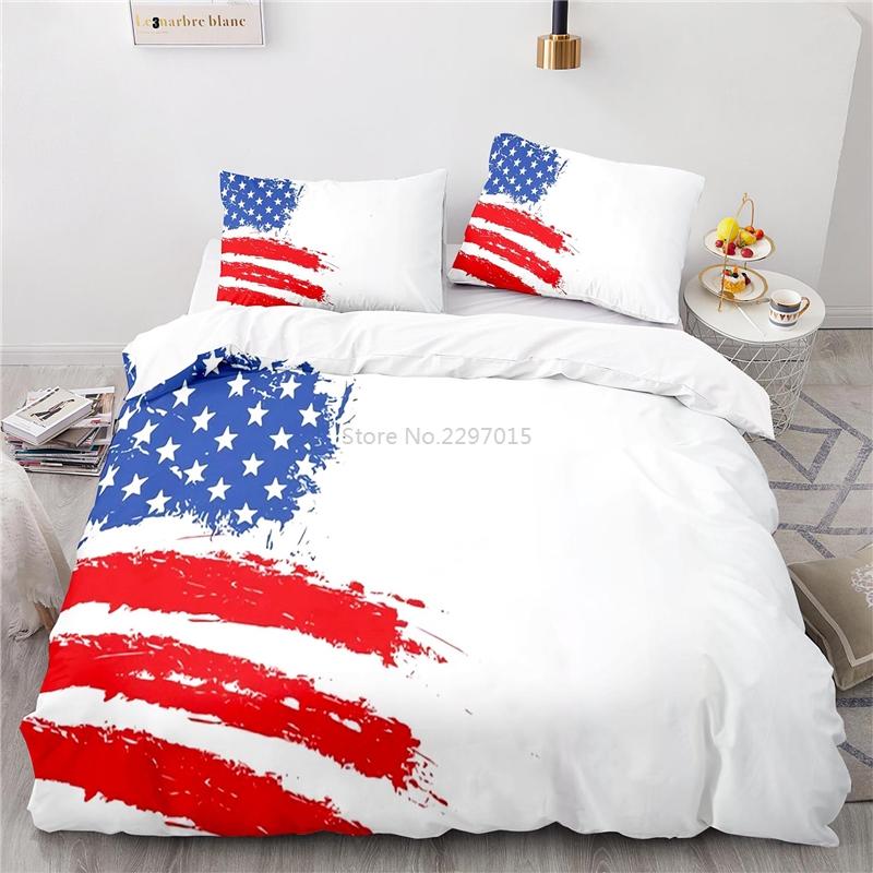Nový design Americká vlajka 3D Ložní souprava Potisk Povlak na přikrývku Set povlaku na přikrývku s povlakem na polštář Au Eu Us Velikost Twin Full Queen King