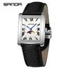 Sanda Elegant Ladies' Square Alloy Waterproof Quartz Watch with Roman Numerals and Moon Phase.