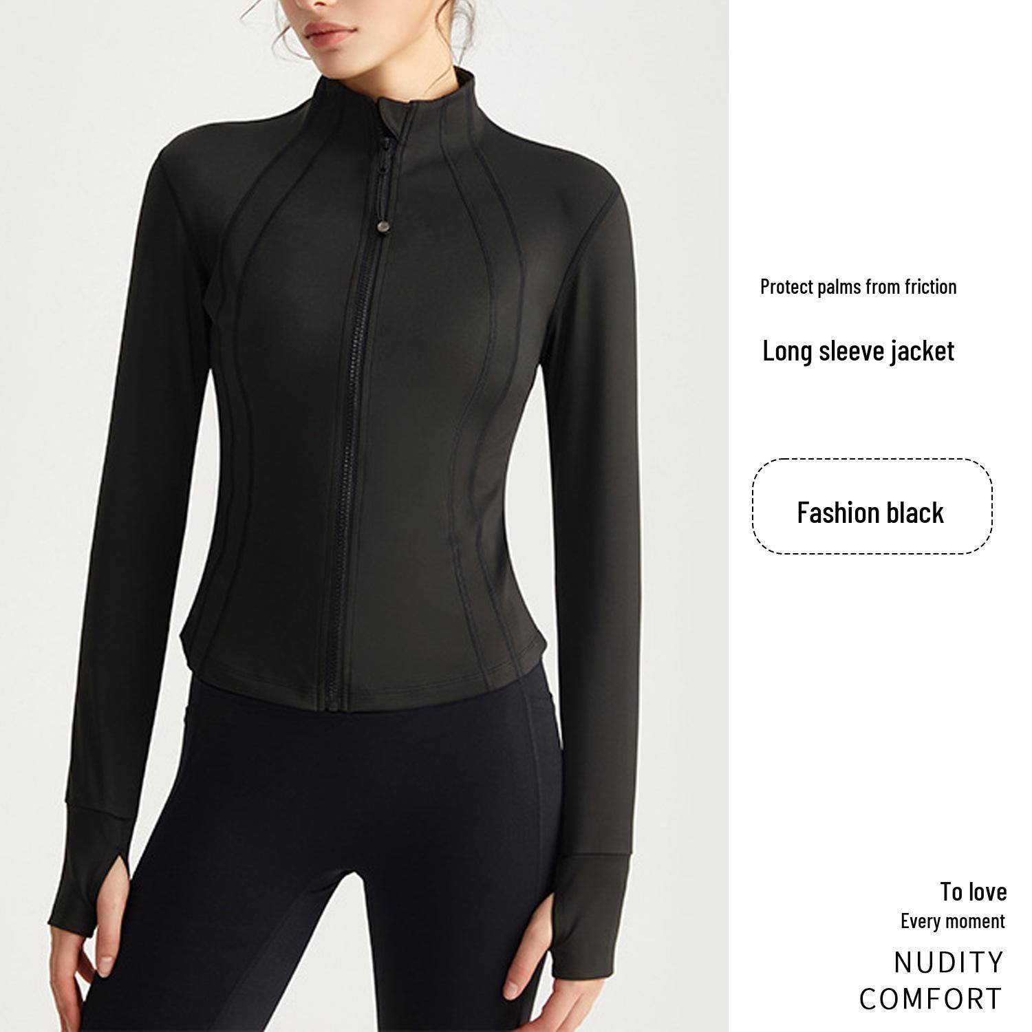 

Women s Slim Fit Zipper Yoga Jacket - Waist-Cinching Stand Collar for Fitness & Running M
