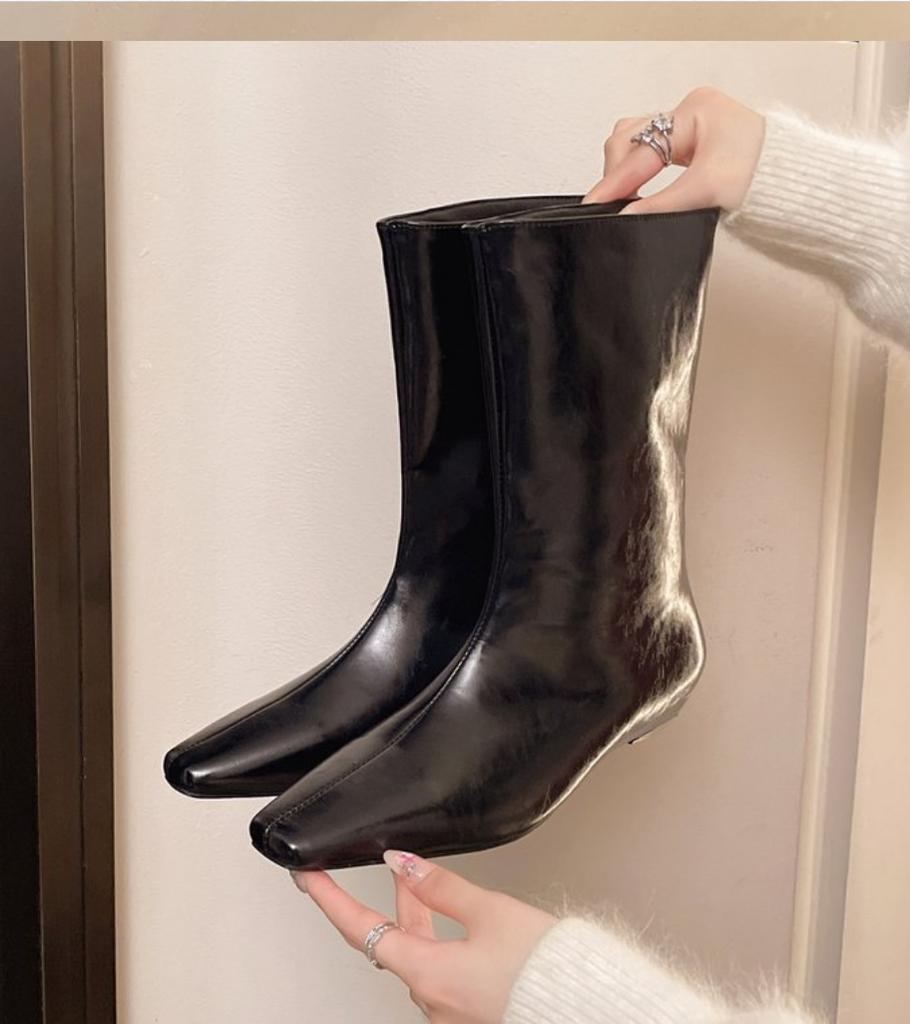 Fashion Designer Street Style Pointed End Women Mid-Calf Boots Fashion Slip On Internal Eevation Ladies Concise Long Botas De Mujer