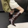 Autumn and winter 2025 Pointed thin heels piled long women's boots versatile but knee belt buckle trouser boots