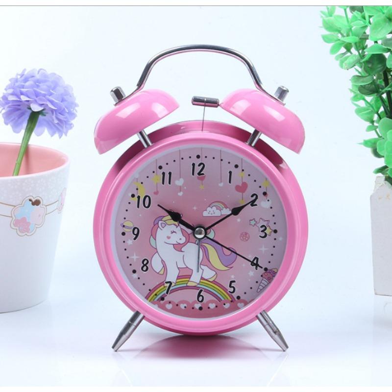 4-inch Metal Spray Paint Cartoon Alarm Clock Night Light Creative Ringing Children Student Seat Clock