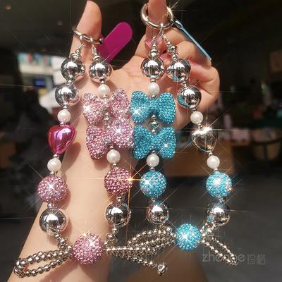 Handy-Lanyard Dichte Diamant-Schleife Perlenarmband Hängeseil Funkelnder Diamant Handgelenk-Schmuckstück Clip-Stil Handyhülle