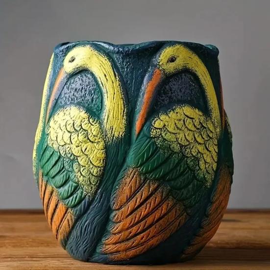 Handmade Animal Flower Pot Hand-painted Swan Butterfly Bird Planter Pot Home Balcony Garden Decoration Cactus Succulents Plants Container